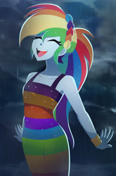 Size: 2160x3264 | Tagged: safe, artist:xan-gelx, character:rainbow dash, species:eqg human, g4, clothing, dress, rain, solo