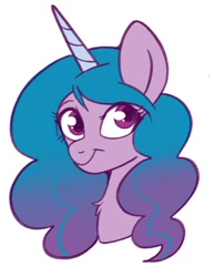 Size: 574x742 | Tagged: safe, artist:lulubell, character:izzy moonbow, species:pony, species:unicorn, g5, bust, gradient hair, horn pattern, simple background, solo, white background