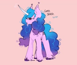 Size: 1979x1668 | Tagged: safe, artist:missusmousse, character:izzy moonbow, species:pony, species:unicorn, g5, bearded unicorn, gradient hair, horn pattern, simple background, solo, unshorn fetlocks