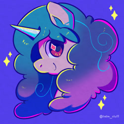 Size: 1500x1500 | Tagged: safe, artist:talim_stuff, character:izzy moonbow, species:pony, species:unicorn, g5, bust, gradient hair, horn pattern, icon, simple background, solo, sparkles