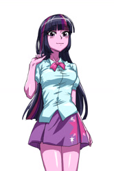 Size: 964x1452 | Tagged: safe, artist:invisibleone11, character:twilight sparkle, character:twilight sparkle (eqg), species:eqg human, g4, equestria girls outfit, female, playing with hair, simple background, solo, white background