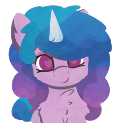Size: 1500x1500 | Tagged: safe, alternate version, artist:rhythmpixel, character:izzy moonbow, species:pony, species:unicorn, g5, bust, chest fluff, gradient hair, heart eyes, horn pattern, looking at you, simple background, solo, transparent background