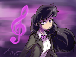 Size: 1280x961 | Tagged: safe, artist:musicalray, character:octavia melody, species:human, g4, bow tie, bust, cutie mark, humanized, solo, tuxedo
