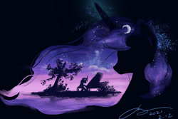 Size: 1280x854 | Tagged: safe, artist:musicalray, character:princess luna, species:alicorn, species:pony, g4, beautiful, island, outline