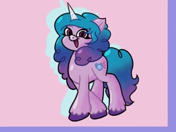 Size: 1600x1200 | Tagged: safe, artist:pertdegert, character:izzy moonbow, species:pony, species:unicorn, g5, gradient hair, horn pattern, open mouth, simple background, smiling, solo, unshorn fetlocks