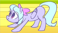 Size: 2353x1349 | Tagged: safe, artist:alumx, character:flitter, species:pegasus, species:pony, episode:hurricane fluttershy, g4, my little pony: friendship is magic, female, mare, missing cutie mark, running track, scene interpretation, solo, stretching