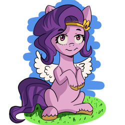 Size: 2000x2000 | Tagged: safe, artist:artiks, character:pipp petals, species:pegasus, species:pony, g5, circlet, female, folded forelegs, mare, pipp wings, siting, solo, spread wings, unshorn fetlocks, wings