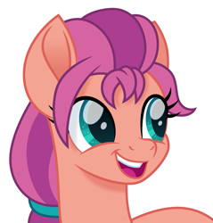 Size: 861x900 | Tagged: safe, artist:cloudyglow, character:sunny starscout, species:earth pony, species:pony, g5, braid, bust, generation leap, open mouth, simple background, smiling, solo, white background