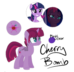 Size: 650x626 | Tagged: safe, artist:derpydinosaurus, artist:selenaede, base used, character:tempest shadow, character:twilight sparkle, oc, oc:cherry bomb, parent:tempest shadow, parent:twilight sparkle, parents:tempestlight, species:pony, species:unicorn, ship:tempestlight, g4, my little pony: the movie (2017), next generation, offspring, simple background, solo, transparent background