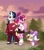 Size: 3500x4000 | Tagged: safe, artist:rrd-artist, character:princess cadance, character:princess flurry heart, character:shining armor, species:alicorn, species:bird, species:pony, species:unicorn, g4, alternate hairstyle, bipedal, clothing, cloud, cutie mark, evening, father and child, father and daughter, female, filly, flower, food, husband and wife, ice cream, jewelry, leg warmers, magic, male, mare, moon, mother and child, mother and daughter, necklace, pants, ponytail, semi-anthro, shirt, skirt, sky, stallion, stars, sweater, tree, trio, wings