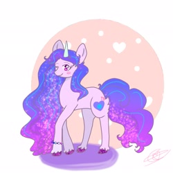 Size: 2048x2048 | Tagged: safe, artist:vic17523835, character:izzy moonbow, species:pony, species:unicorn, g5, bracelet, cutie mark, gradient hair, high res, horn pattern, simple background, solo, unshorn fetlocks