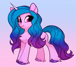 Size: 1880x1680 | Tagged: safe, artist:vensual99, character:izzy moonbow, species:pony, species:unicorn, g5, blank flank, chest fluff, gradient hair, horn pattern, simple background, solo, unshorn fetlocks