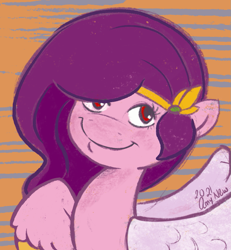 Size: 871x942 | Tagged: safe, artist:amynewblue, character:pipp petals, species:pegasus, species:pony, g5, bust, circlet, pipp wings, raised hoof, simple background, solo, unshorn fetlocks