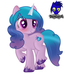 Size: 1280x1385 | Tagged: safe, artist:princedamlanil, character:izzy moonbow, species:pony, species:unicorn, g5, blushing, cutie mark, gradient hair, head turn, horn pattern, izzybetes, raised hoof, simple background, solo, transparent background, unshorn fetlocks