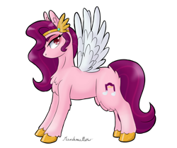 Size: 1280x1069 | Tagged: safe, artist:sunshmallow, character:pipp petals, species:pegasus, species:pony, g5, chest fluff, circlet, colored hooves, cutie mark, female, hooves, leg fluff, looking at you, looking sideways, mare, pipp wings, profile, signature, simple background, solo, spread wings, transparent background, unshorn fetlocks, wings