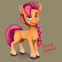 Size: 921x920 | Tagged: safe, artist:btbunny, character:sunny starscout, species:earth pony, species:pony, g5, blank flank, braid, coat markings, simple background, socks (coat marking), solo, sunnybetes, unshorn fetlocks
