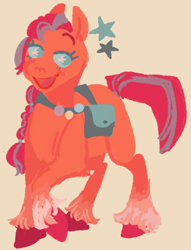 Size: 554x726 | Tagged: safe, artist:_xrissxross_, character:sunny starscout, species:earth pony, species:pony, g5, bag, blank flank, braid, coat markings, open mouth, simple background, smiling, socks (coat marking), solo, unshorn fetlocks