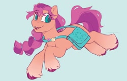 Size: 1532x979 | Tagged: safe, artist:crimmharmony, character:sunny starscout, species:earth pony, species:pony, g5, bag, braid, galloping, simple background, solo, unshorn fetlocks