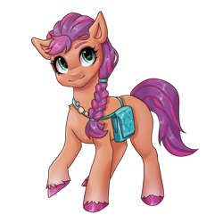 Size: 1280x1280 | Tagged: safe, artist:...macabre..., character:sunny starscout, species:earth pony, species:pony, g5, bag, blank flank, braid, simple background, solo, sunnybetes, transparent background, unshorn fetlocks