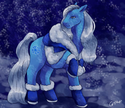 Size: 1280x1107 | Tagged: safe, artist:flyinggopher45686, character:snowflake (g3), species:earth pony, species:pony, g3, clothing, snow, snowflake (g3), solo