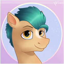 Size: 1280x1280 | Tagged: safe, artist:horsewithacoat, character:hitch trailblazer, species:earth pony, species:pony, g5, bandolier, bust, colt, male, portrait, simple background, solo
