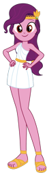Size: 370x1350 | Tagged: safe, alternate version, artist:roseluck, character:pipp petals, species:eqg human, g5, alternate eye color, circlet, clothing, digital art, dress, equestria girls (g5), equestria girls style, equestria girls-ified, female, full body, hands on hip, inkscape, looking at you, pipp wings, sandals, sash, scrunchie, simple background, smiling, smiling at you, solo, species swap, style emulation, toga, transparent background, vector, wrong eye color