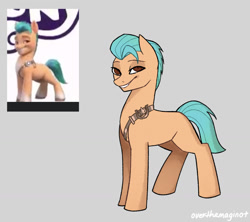 Size: 1280x1138 | Tagged: safe, artist:overthemaginot, character:hitch trailblazer, species:earth pony, species:pony, g5, blank flank, colt, male, simple background, smug