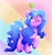 Size: 1926x2048 | Tagged: safe, artist:yokaiihime, character:izzy moonbow, species:pony, species:unicorn, g5, blank flank, blep, bracelet, childproof horn, gradient hair, horn pattern, izzybetes, looking up, raised hoof, simple background, solo, tennis ball, tongue out, unshorn fetlocks