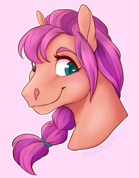 Size: 537x689 | Tagged: safe, artist:gogogojirin, character:sunny starscout, species:earth pony, species:pony, g5, braid, bust, simple background, solo