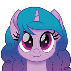 Size: 900x900 | Tagged: safe, artist:cloudyglow, character:izzy moonbow, species:pony, species:unicorn, g5, bust, generation leap, gradient hair, horn pattern, izzybetes, simple background, solo, white background