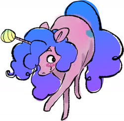 Size: 1769x1731 | Tagged: safe, artist:tamagaytchi, character:izzy moonbow, species:pony, species:unicorn, g5, childproof horn, gradient hair, horn pattern, simple background, solo, tennis ball, white background