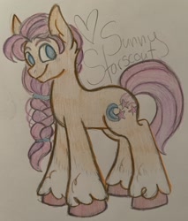 Size: 1744x2048 | Tagged: safe, artist:scarfsketch, character:sunny starscout, species:earth pony, species:pony, g5, braid, coat markings, cutie mark, signature, socks (coat marking), solo, traditional art, unshorn fetlocks