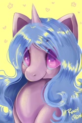 Size: 2000x3000 | Tagged: safe, artist:rumay_chian, character:izzy moonbow, species:pony, species:unicorn, g5, bust, gradient hair, horn pattern, simple background, solo, sparkles