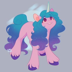 Size: 1740x1760 | Tagged: safe, artist:leapinglambs, character:izzy moonbow, species:pony, species:unicorn, g5, blank flank, gradient hair, horn pattern, izzybetes, looking up, simple background, solo, unshorn fetlocks