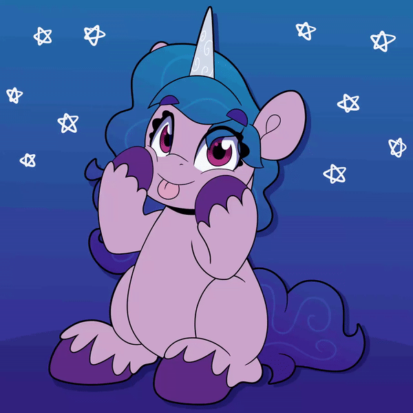 Size: 600x600 | Tagged: safe, artist:partylikeanartist, character:izzy moonbow, species:pony, species:unicorn, g5, blank flank, blep, cheek squish, chubby cheeks, gradient hair, horn pattern, izzybetes, simple background, sitting, solo, squishy cheeks, tongue out, unshorn fetlocks
