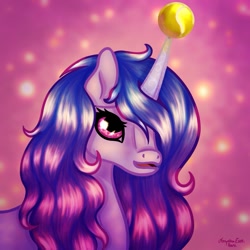 Size: 1181x1181 | Tagged: safe, alternate version, artist:amynthaa, character:izzy moonbow, species:pony, species:unicorn, g5, childproof horn, gradient hair, horn pattern, solo, tennis ball