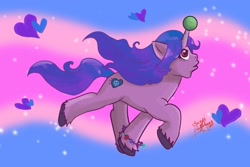 Size: 1772x1181 | Tagged: safe, artist:shacysartothers, character:izzy moonbow, species:pony, species:unicorn, g5, bracelet, childproof horn, cutie mark, gradient hair, horn pattern, looking up, solo, tennis ball, unshorn fetlocks
