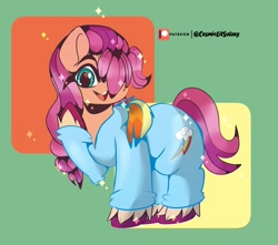 Size: 2048x1809 | Tagged: safe, artist:thatspacehorse, character:sunny starscout, species:earth pony, species:pony, g5, braid, coat markings, onesie, pajamas, raised hoof, socks (coat marking), solo, sunnybetes, unshorn fetlocks