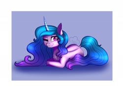 Size: 2048x1536 | Tagged: safe, artist:cloudberry_mess, character:izzy moonbow, species:pony, species:unicorn, g5, gradient hair, lying down, solo, wink