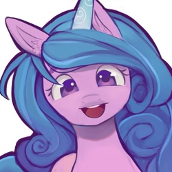 Size: 649x649 | Tagged: safe, artist:isattt_, character:izzy moonbow, species:pony, species:unicorn, g5, bust, ear fluff, gradient hair, looking at you, smiling, solo