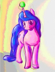 Size: 753x990 | Tagged: safe, artist:dumbhorsexd, character:izzy moonbow, species:pony, species:unicorn, g5, bracelet, childproof horn, gradient hair, solo, tennis ball