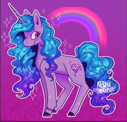 Size: 584x564 | Tagged: safe, artist:ninnyseraph, character:izzy moonbow, species:pony, species:unicorn, g5, bracelet, cutie mark, gradient hair, rainbow, solo, sparkles, sparkly mane, wrong cutie mark