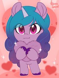 Size: 1528x2000 | Tagged: safe, artist:auroracursed, character:izzy moonbow, species:pony, species:unicorn, g5, bracelet, cutie mark, fluffy, fluffy pony, gradient hair, heart, heart eyes, solo, sparkles, sparkly mane