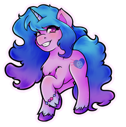 Size: 1024x1033 | Tagged: safe, artist:snowdeer97, character:izzy moonbow, species:pony, species:unicorn, g5, bracelet, chest fluff, cutie mark, gradient hair, raised hoof, simple background, solo, transparent background, unshorn fetlocks