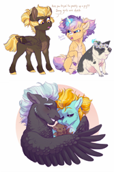 Size: 1280x1912 | Tagged: safe, artist:lopoddity, character:lightning dust, character:thunderlane, oc, oc:magnolia may, oc:priscilla, oc:zipperflash, parent:applejack, parent:lightning dust, parent:rarity, parent:thunderlane, parents:rarijack, parents:thunderdust, species:pegasus, species:pony, species:unicorn, pandoraverse, g4, baby, colt, cuddling, cute, father and son, female, floral head wreath, flower, foal, magical lesbian spawn, male, mother and son, next generation, offspring, pig, shipping, sleeping, straight, thunderdust, trans female, trans male, transgender, young