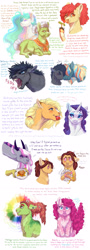 Size: 1600x4442 | Tagged: safe, artist:lopoddity, character:apple bloom, character:applejack, character:granny smith, character:pinkie pie, character:princess celestia, character:rarity, character:tree hugger, oc, oc:aerostorm, oc:bruce, oc:cupcake, oc:pandora, parent:cheese sandwich, parent:discord, parent:dumbbell, parent:pinkie pie, parent:rainbow dash, parent:twilight sparkle, parents:cheesepie, parents:discolight, parents:dumbdash, species:alicorn, species:draconequus, species:earth pony, species:pegasus, species:pony, species:unicorn, pandoraverse, ship:rarijack, g4, apple, earth pony magic, female, gay, headcanon, horses doing horse things, interspecies, interspecies offspring, lesbian, lore, male, next generation, oc x oc, offspring, pancake (ship), pinkie sense, shipping