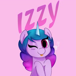 Size: 3200x3200 | Tagged: safe, artist:daftramms0, character:izzy moonbow, species:pony, species:unicorn, g5, blep, bust, gradient hair, solo, tongue out
