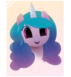 Size: 1096x1200 | Tagged: safe, alternate version, artist:flutterstormreturns, character:izzy moonbow, species:pony, species:unicorn, g5, bust, gradient hair, smiling, solo