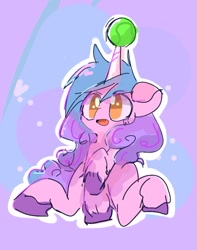 Size: 768x973 | Tagged: safe, artist:pnpn_721, character:izzy moonbow, species:pony, species:unicorn, g5, childproof horn, gradient hair, izzybetes, sitting, solo, tennis ball, unshorn fetlocks