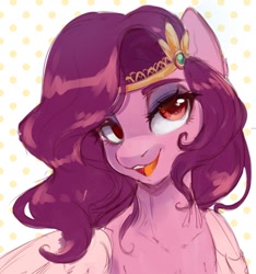 Size: 1123x1200 | Tagged: safe, artist:larkdraws, character:pipp petals, species:pegasus, species:pony, g5, bust, chest fluff, circlet, flirting, lidded eyes, mascara, pipp wings, solo